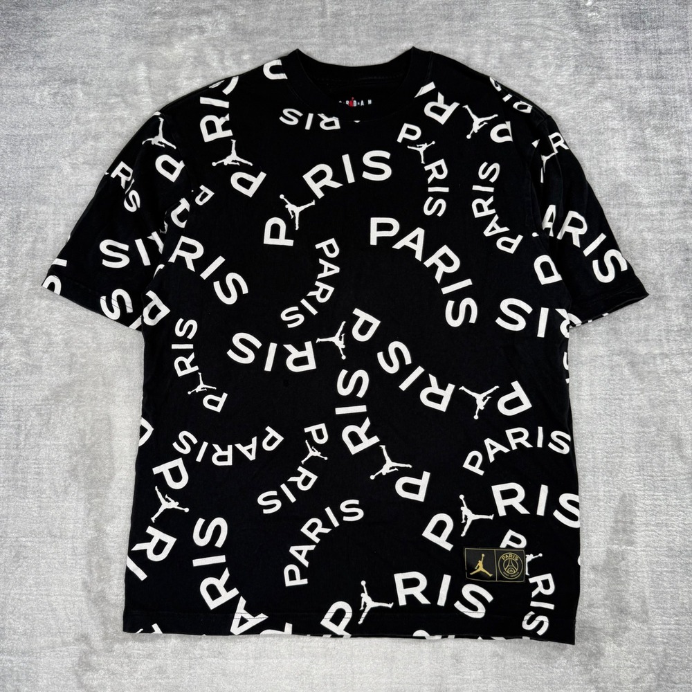 Jordan Shirt Mens Medium Black Paris Saint Germain PSG All Over Print Jumpman